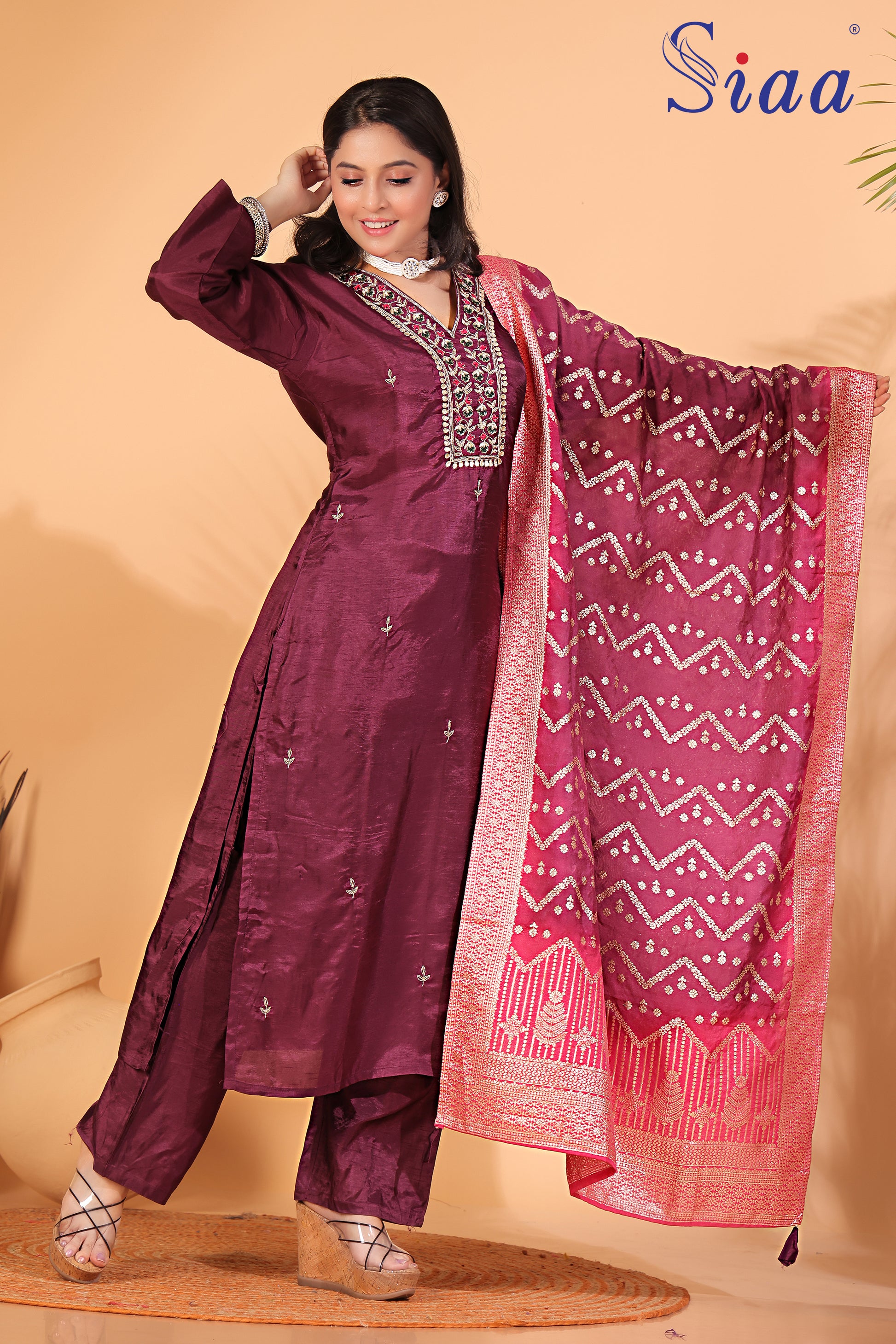 PF7667 Kurtis Ethnic Clothing Hand Embroidery Kurta Sets Silk