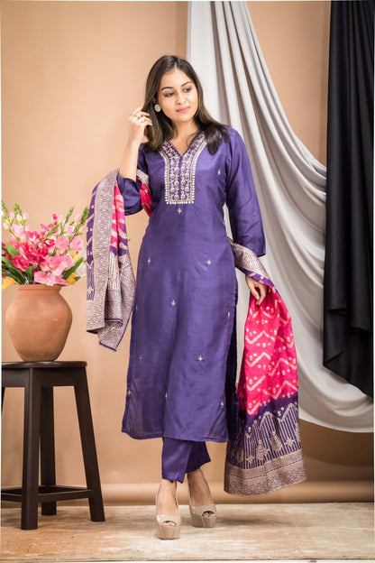 PF7667 Kurtis Ethnic Clothing Hand Embroidery Kurta Sets Silk