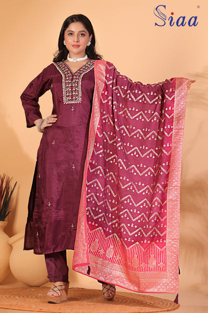 PF7667 Kurtis Ethnic Clothing Hand Embroidery Kurta Sets Silk