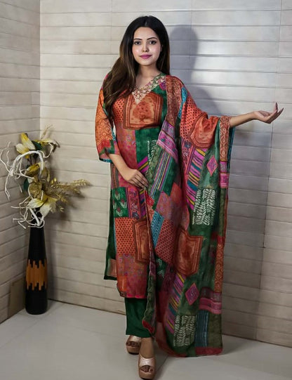 PF7672 - , Kurtis , Ethnic Clothing Hand Embroidery Kurta Sets Printed Silk