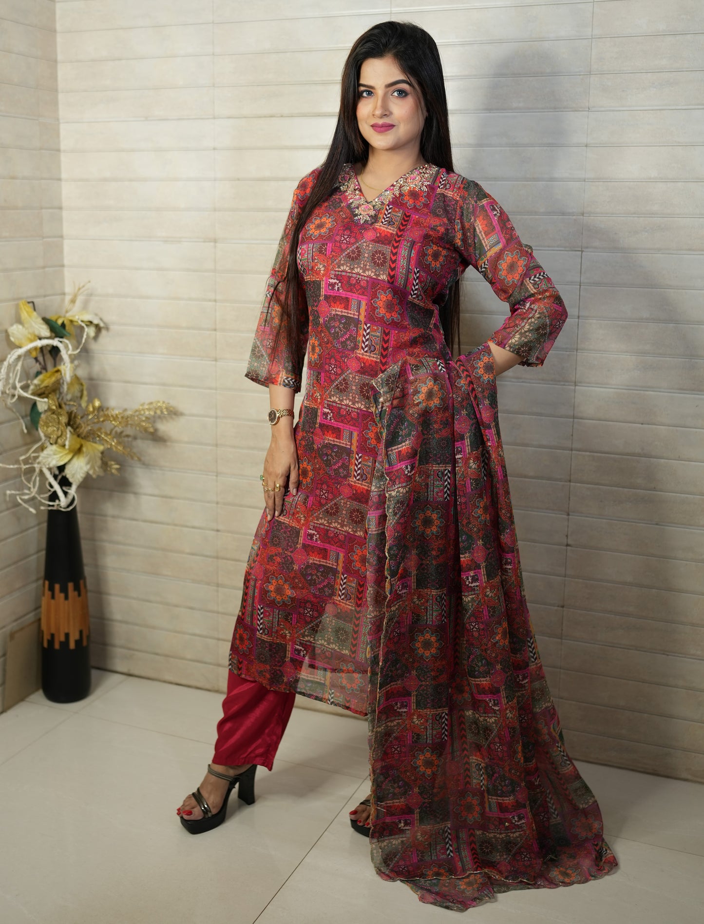 PF7672 Rani Kurtis Ethnic Clothing Hand Embroidery Kurta Sets Printed Silk