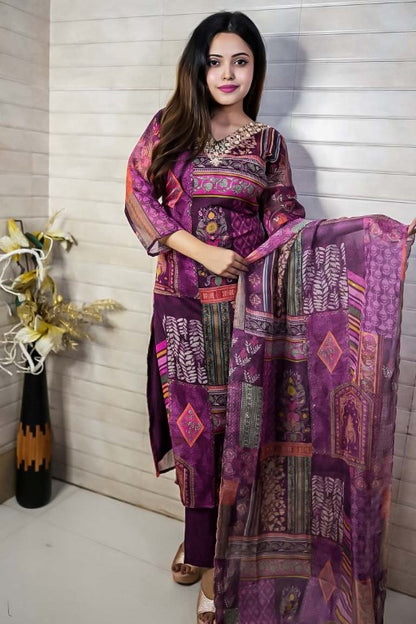 PF7672 Kurtis Ethnic Clothing Hand Embroidery Kurta Sets Printed Silk