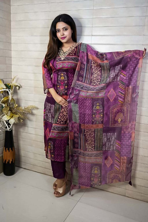 PF7672 Kurtis Ethnic Clothing Hand Embroidery Kurta Sets Printed Silk