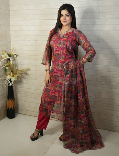 PF7672 Kurtis Ethnic Clothing Hand Embroidery Kurta Sets Printed Silk