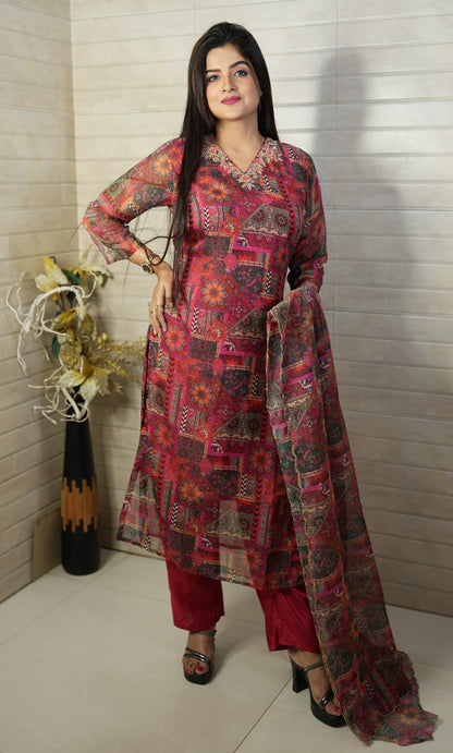 PF7672 - , Kurtis , Ethnic Clothing Hand Embroidery Kurta Sets Printed Silk