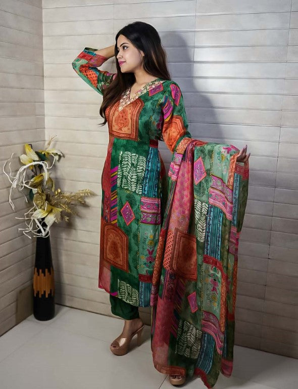 PF7672 Kurtis Ethnic Clothing Hand Embroidery Kurta Sets Printed Silk