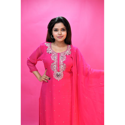 PF7705 - , Kurtis , Ethnic Clothing Hand Embroidery Kurta Sets Organza