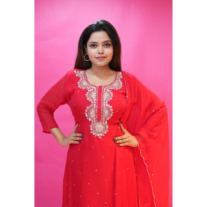 PF7705 - , Kurtis , Ethnic Clothing Hand Embroidery Kurta Sets Organza