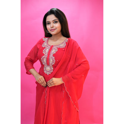 PF7705 - , Kurtis , Ethnic Clothing Hand Embroidery Kurta Sets Organza
