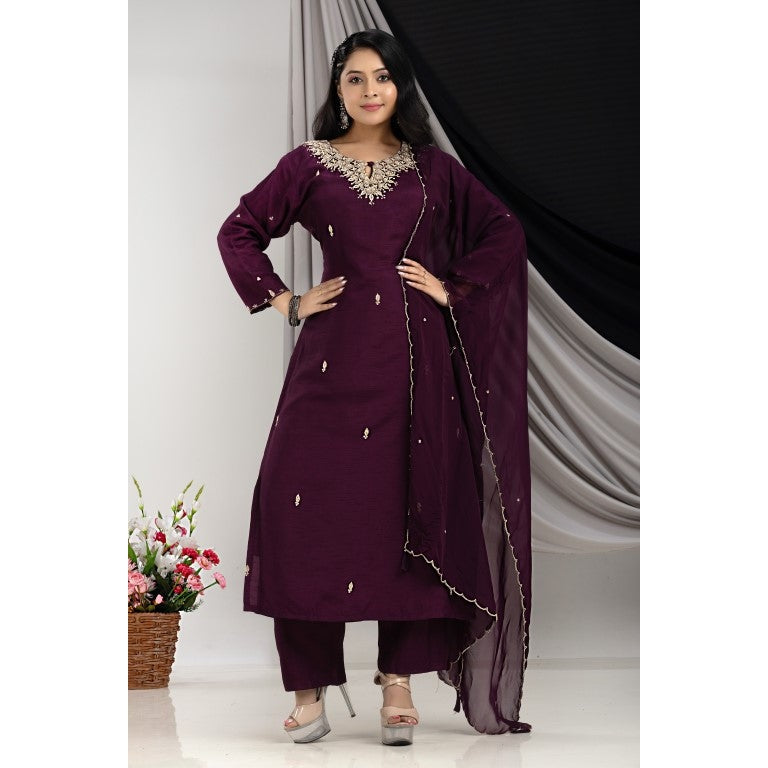 PF7710 - , Kurtis , Ethnic Clothing Hand Embroidery Kurta Sets Silk