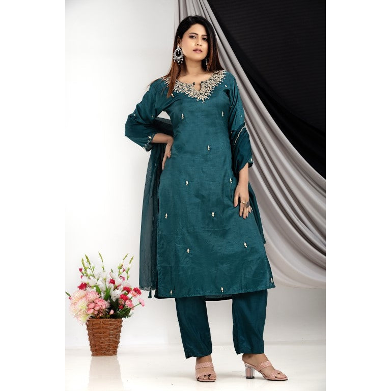 PF7710 - , Kurtis , Ethnic Clothing Hand Embroidery Kurta Sets Silk