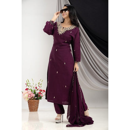 PF7710 - Wine , Kurtis , Ethnic Clothing Hand Embroidery Kurta Sets Silk