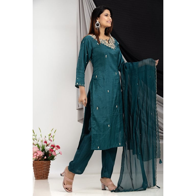 PF7710 - , Kurtis , Ethnic Clothing Hand Embroidery Kurta Sets Silk