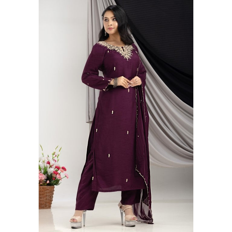 PF7710 - , Kurtis , Ethnic Clothing Hand Embroidery Kurta Sets Silk