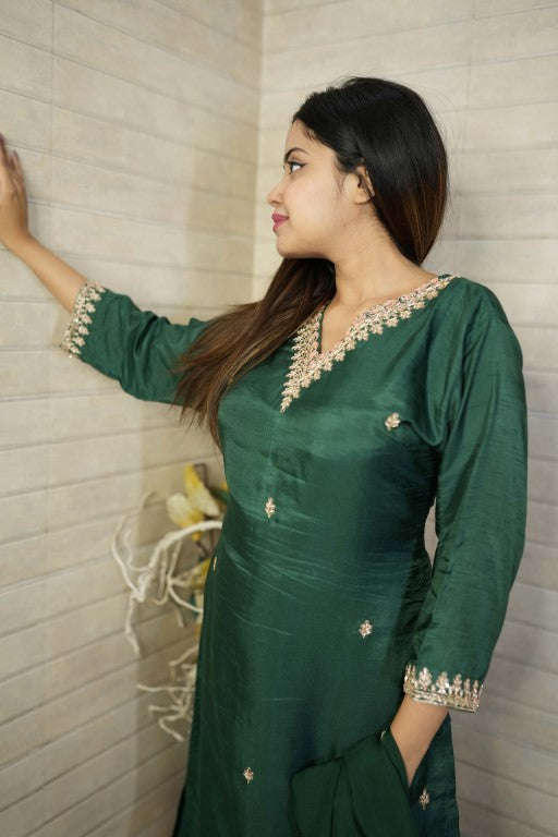 PF7714C Kurtis Ethnic Clothing Hand Embroidery Kurta Sets Silk