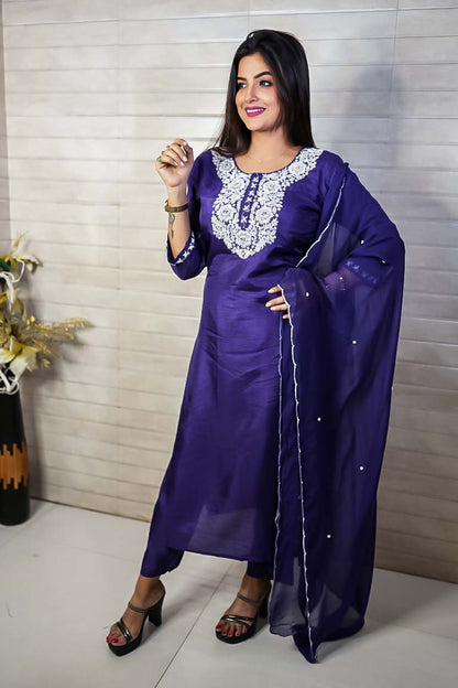 PF7715 - , Kurtis , Ethnic Clothing Hand Embroidery Kurta Sets Silk