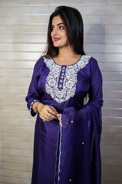 PF7715 - , Kurtis , Ethnic Clothing Hand Embroidery Kurta Sets Silk