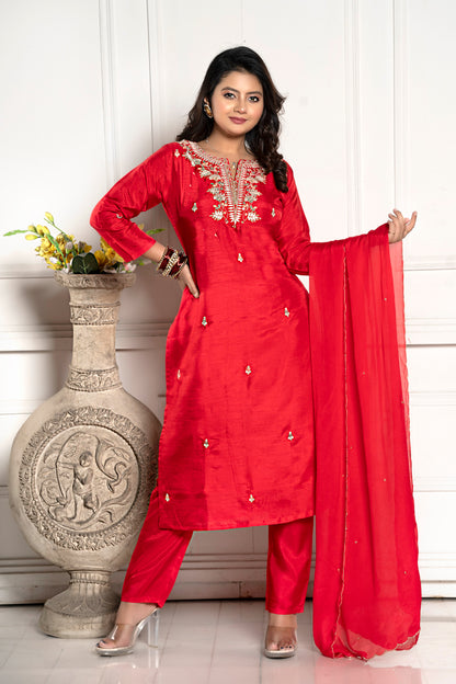 PF7716 - , Kurtis , Ethnic Clothing Hand Embroidery Kurta Sets Silk