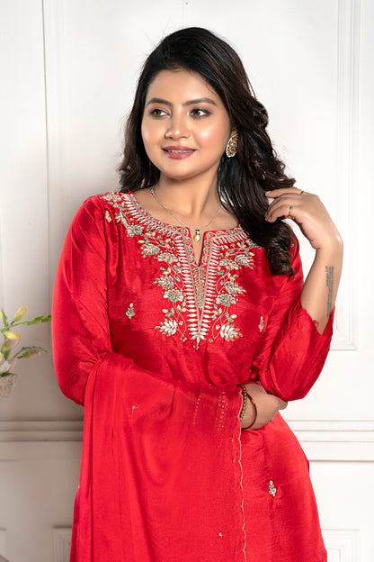 PF7716 - , Kurtis , Ethnic Clothing Hand Embroidery Kurta Sets Silk