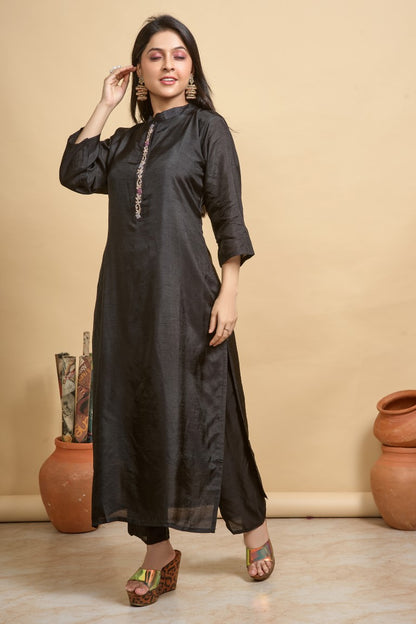 PF7725 - , Kurtis , Ethnic Clothing Hand Embroidery Kurta Sets Silk