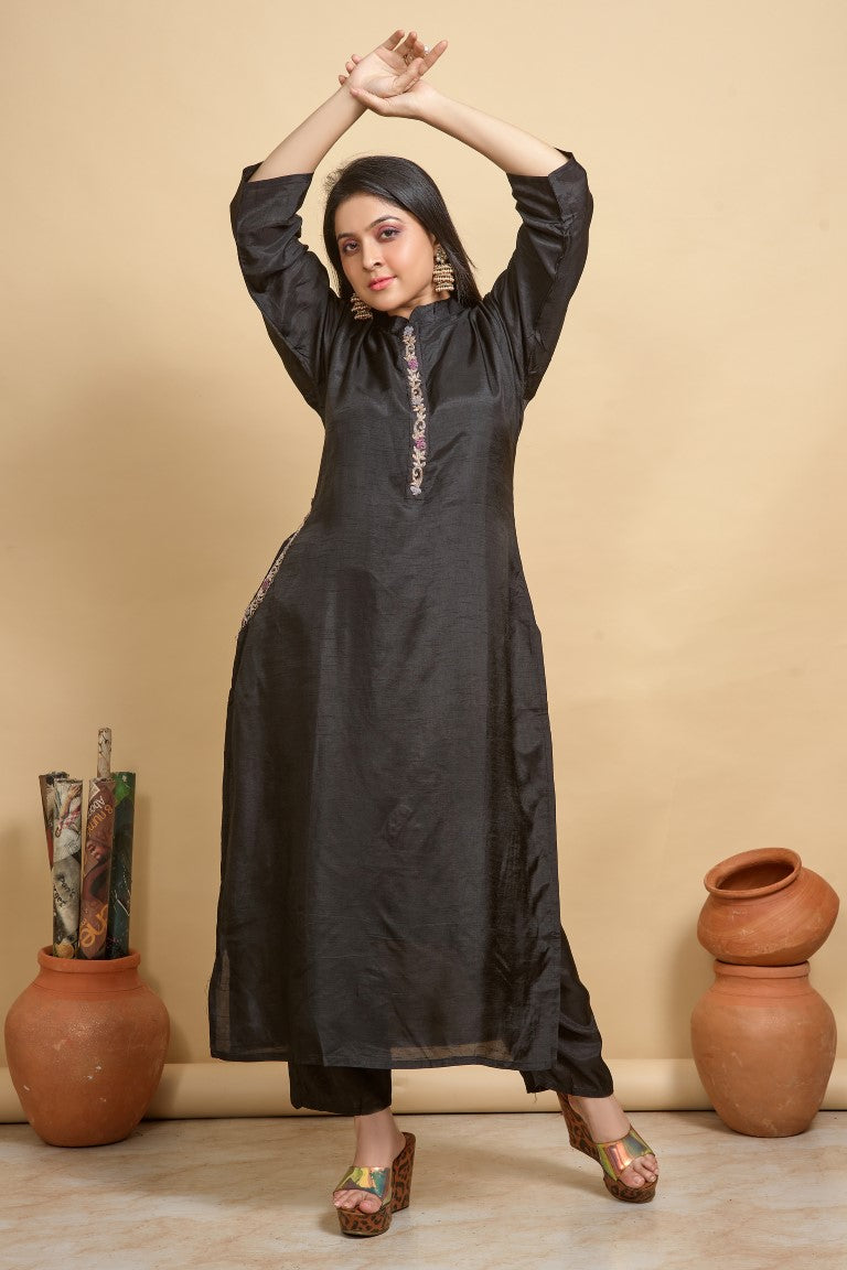 PF7725 - , Kurtis , Ethnic Clothing Hand Embroidery Kurta Sets Silk