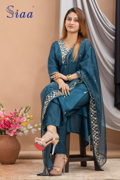 PF7736 Kurtis Ethnic Clothing Hand Embroidery Kurta Sets Silk