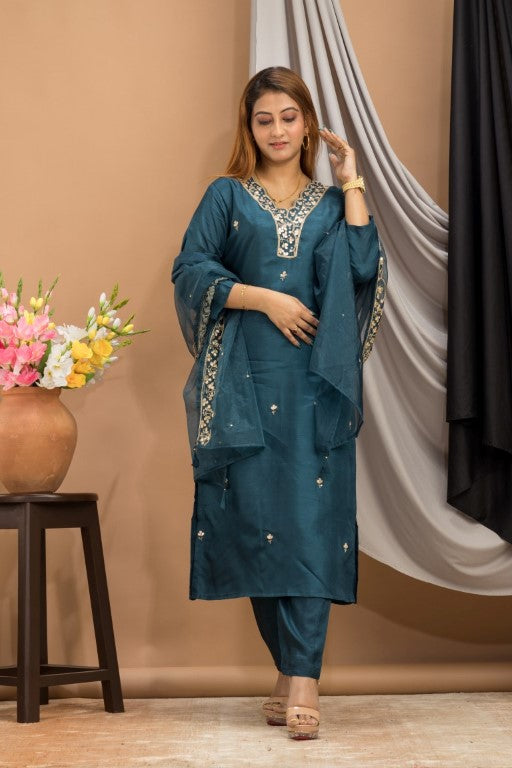 PF7736 Kurtis Ethnic Clothing Hand Embroidery Kurta Sets Silk