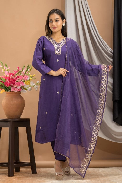 PF7736 - , Kurtis , Ethnic Clothing Hand Embroidery Kurta Sets Silk