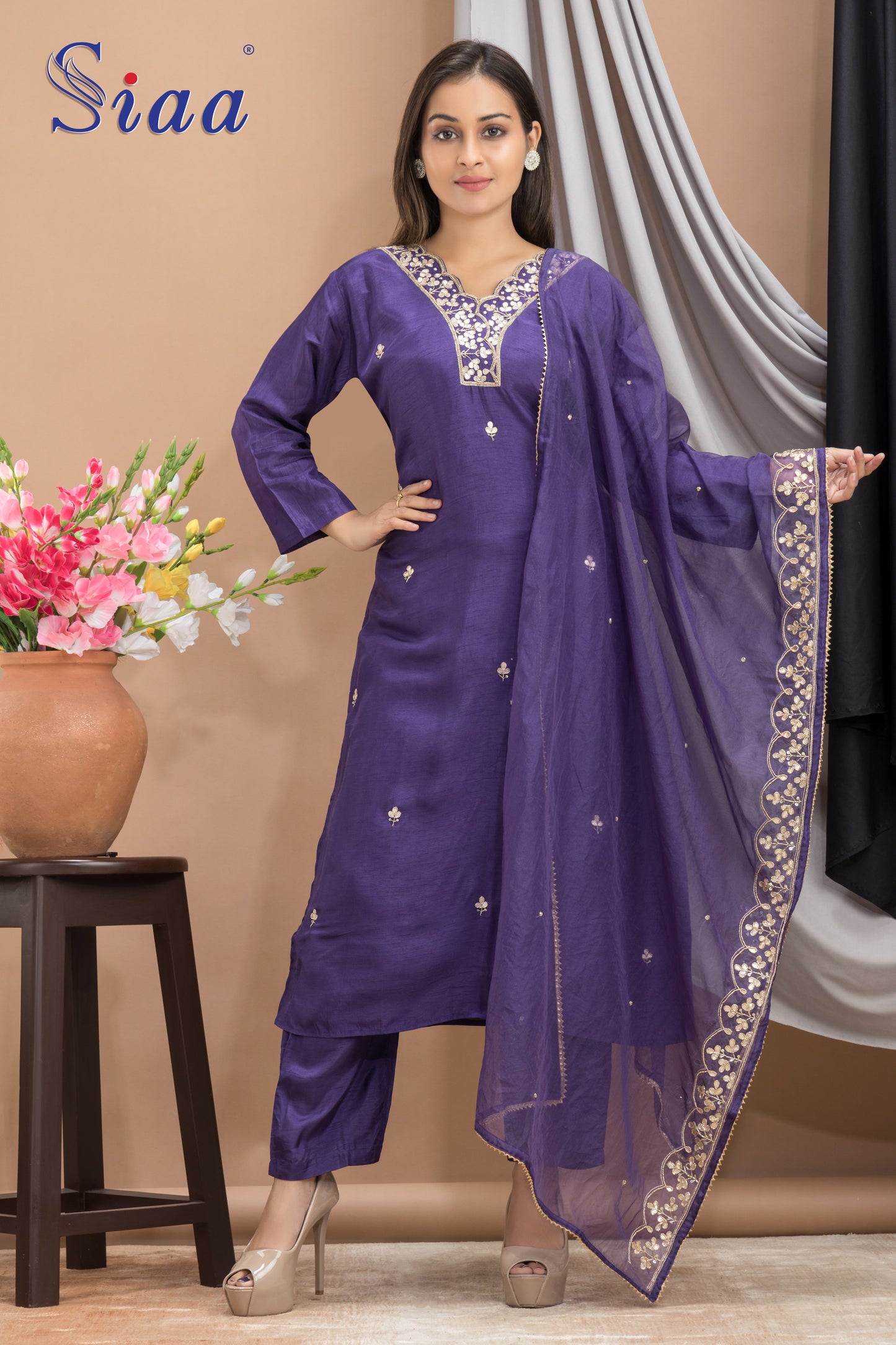 PF7736 Kurtis Ethnic Clothing Hand Embroidery Kurta Sets Silk