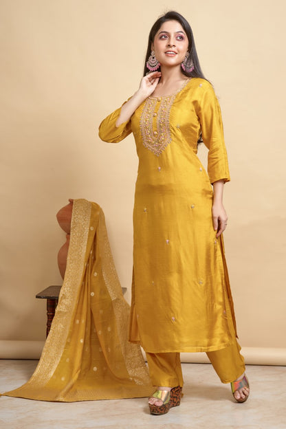 PF7769 - , Kurtis , Ethnic Clothing Hand Embroidery Kurta Sets Silk