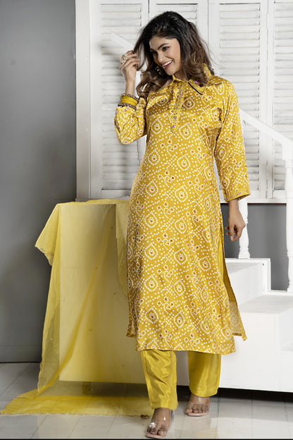 PF7774 - Mustard , Kurtis , Ethnic Clothing Kurta Sets Printed Silk