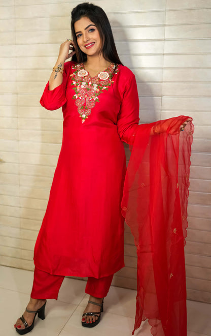 PF7802 - , Kurtis , Ethnic Clothing Hand Embroidery Kurta Sets Silk