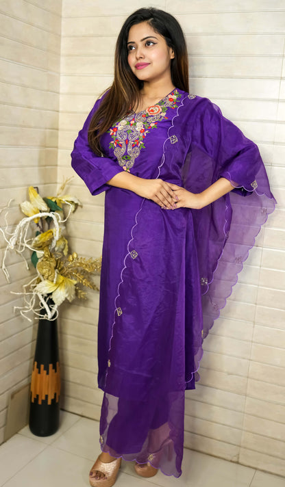 PF7802 - , Kurtis , Ethnic Clothing Hand Embroidery Kurta Sets Silk