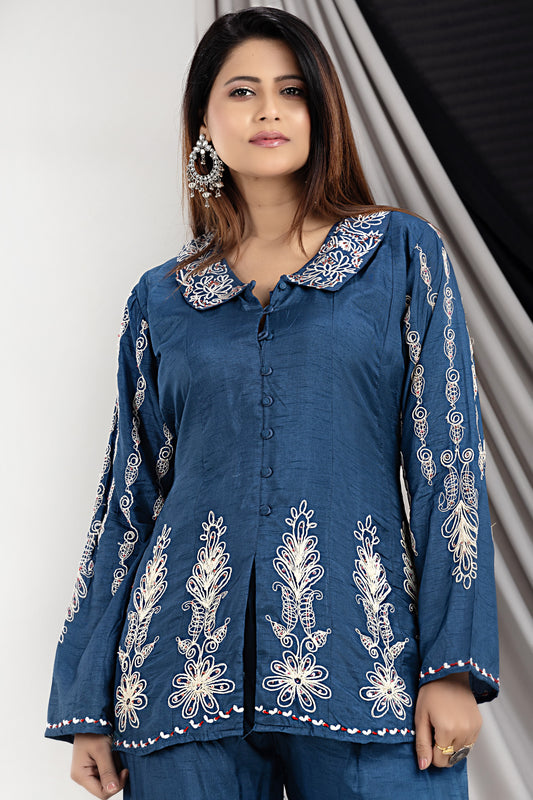 PF7818 Blue Kurtis Casual Wear Contemporary Clothing Cord Sets Ethnic Clothing Printed Silk