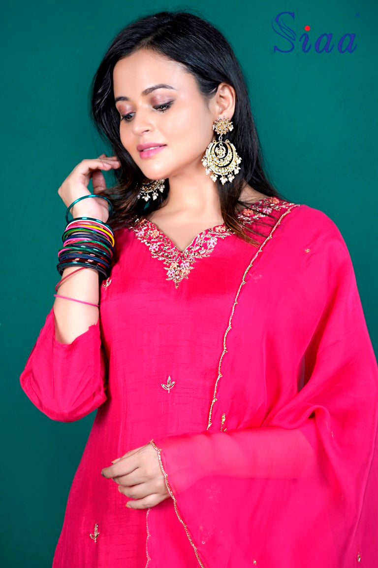 PF7830A - Rani , Kurtis , Ethnic Clothing Hand Embroidery Kurta Sets Silk
