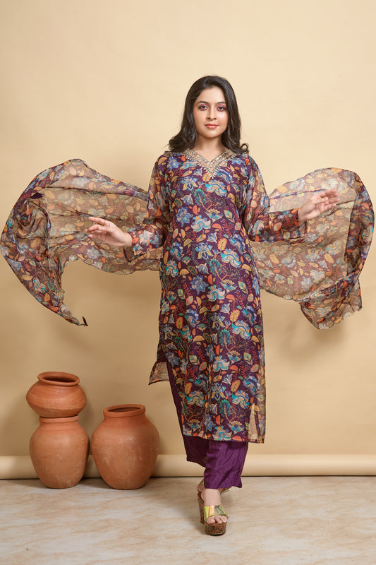 PF7841 Purple Kurtis Chinnon Ethnic Clothing Kurta Sets Printed