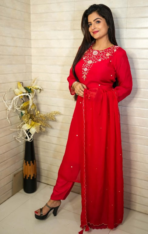 PF7847 - , Kurtis , Ethnic Clothing Hand Embroidery Kurta Sets Silk