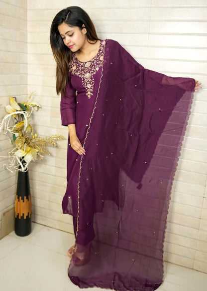 PF7847 - , Kurtis , Ethnic Clothing Hand Embroidery Kurta Sets Silk