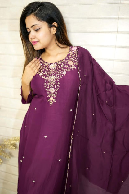 PF7847 - , Kurtis , Ethnic Clothing Hand Embroidery Kurta Sets Silk