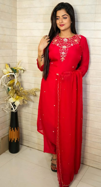 PF7847 - , Kurtis , Ethnic Clothing Hand Embroidery Kurta Sets Silk