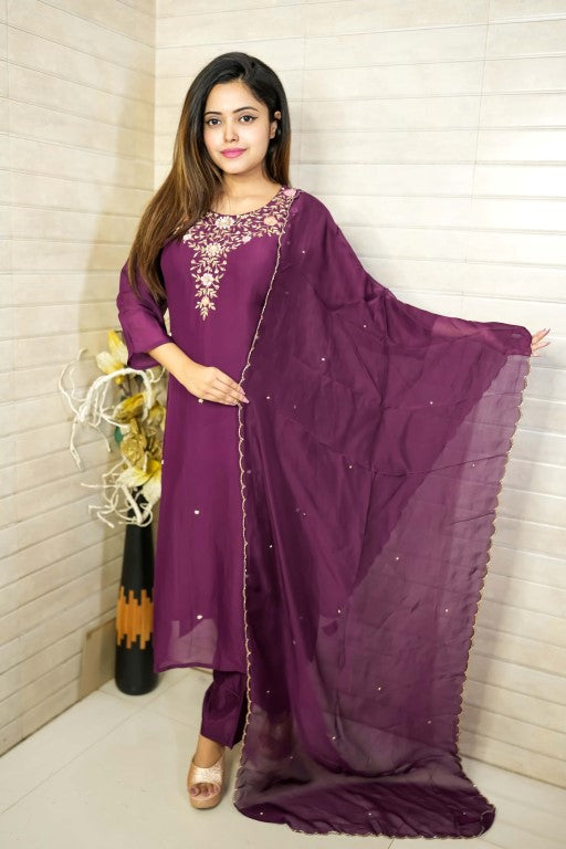 PF7847 - , Kurtis , Ethnic Clothing Hand Embroidery Kurta Sets Silk