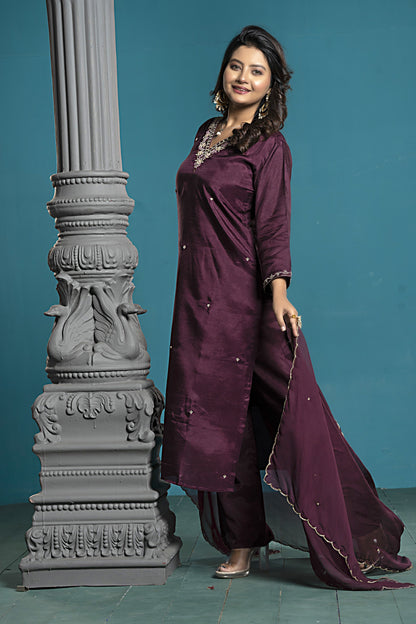 PF7855A - , Kurtis , Ethnic Clothing Hand Embroidery Kurta Sets Silk