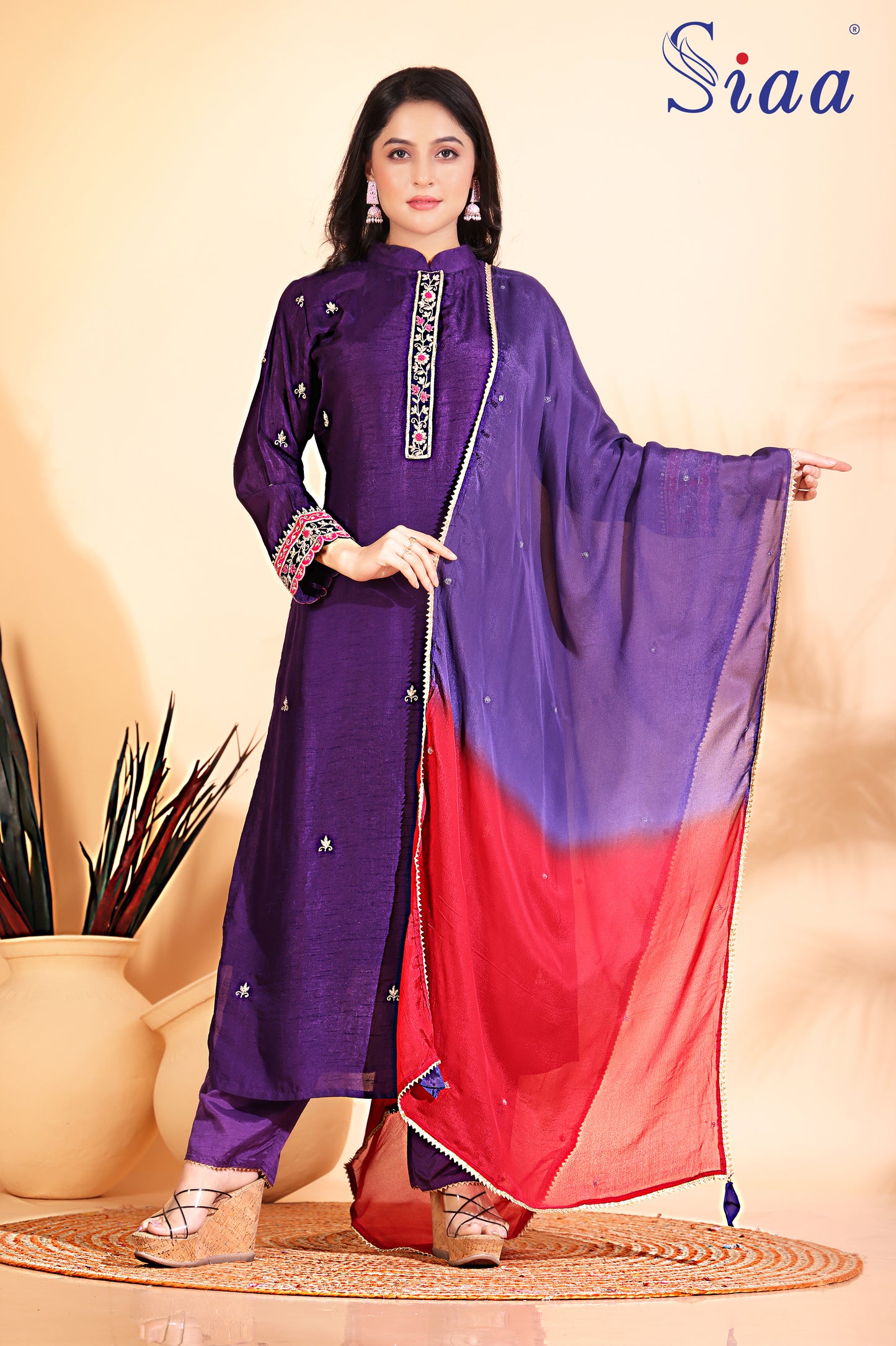 PF7862 Kurtis Ethnic Clothing Hand Embroidery Kurta Sets Silk