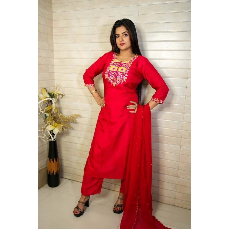 PF7873 - , Kurtis , Ethnic Clothing Hand Embroidery Kurta Sets Silk