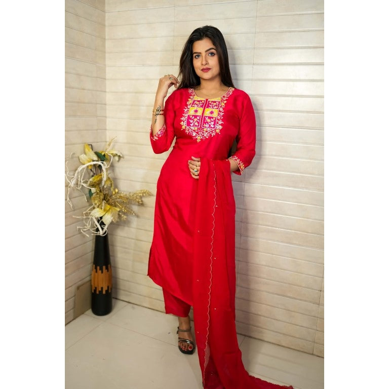 PF7873 - , Kurtis , Ethnic Clothing Hand Embroidery Kurta Sets Silk