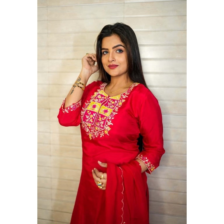 PF7873 - , Kurtis , Ethnic Clothing Hand Embroidery Kurta Sets Silk