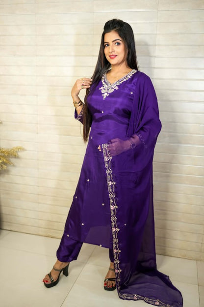 PF7879 - , Kurtis , Ethnic Clothing Hand Embroidery Kurta Sets Silk