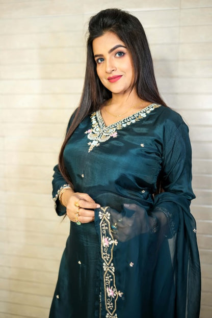 PF7879 - , Kurtis , Ethnic Clothing Hand Embroidery Kurta Sets Silk