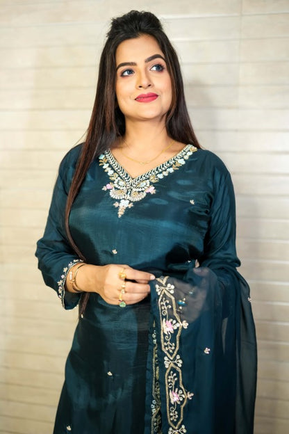 PF7879 - , Kurtis , Ethnic Clothing Hand Embroidery Kurta Sets Silk