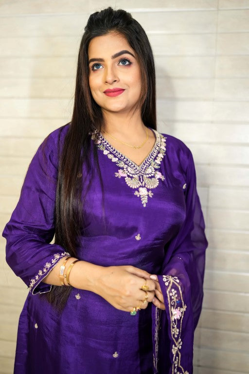 PF7879 - , Kurtis , Ethnic Clothing Hand Embroidery Kurta Sets Silk